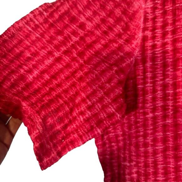 Soft Surroundings Red Short Sleeve Textured Asymmetrical Hem Blouse Women Sz S - Picture 6 of 8